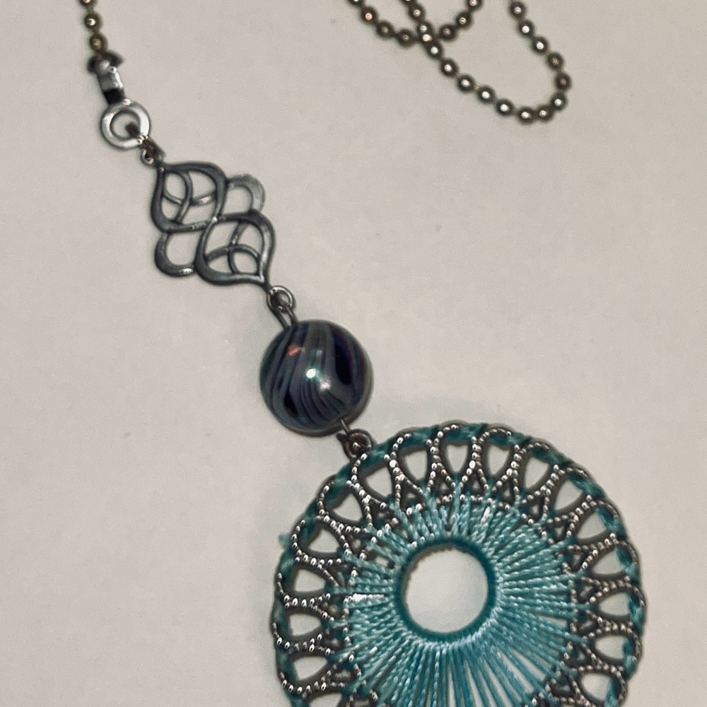 Long Handmade Teal & Silver Decorative Ceiling Fan Pull Chain